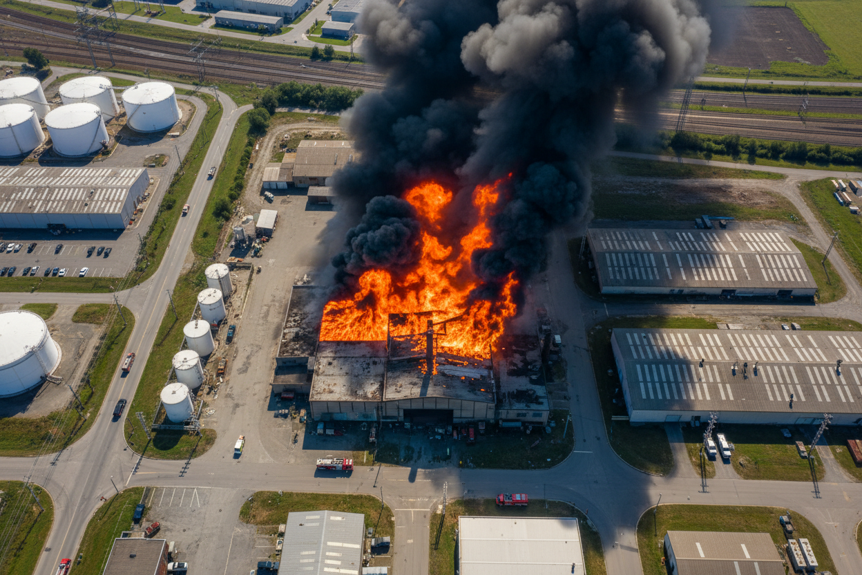 mindre fabrik, gärna bild från en helikopter dvs uppifrån